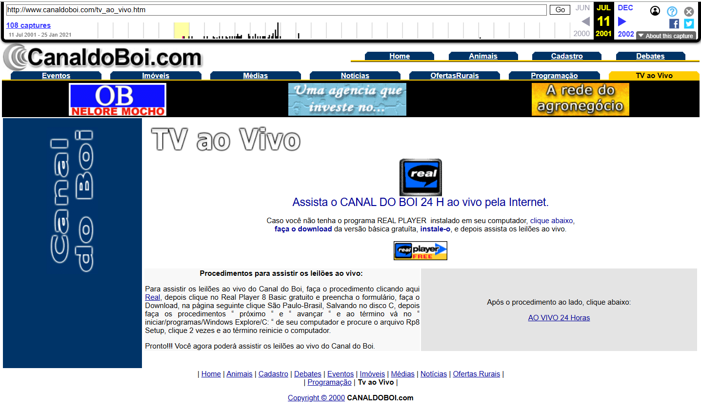 RealPlayer streaming interface, 2001