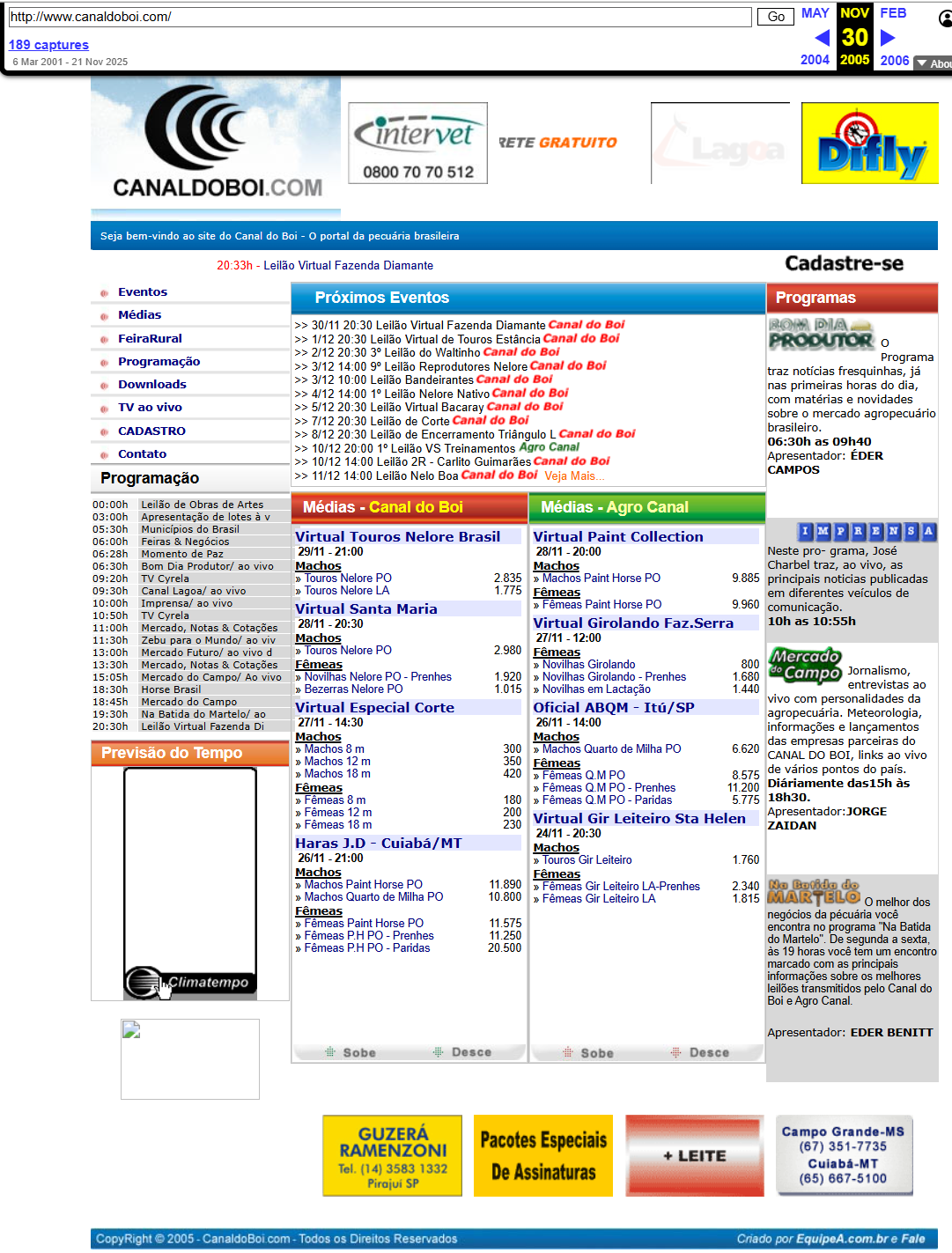 Website screenshot from 2005 with Flash banners