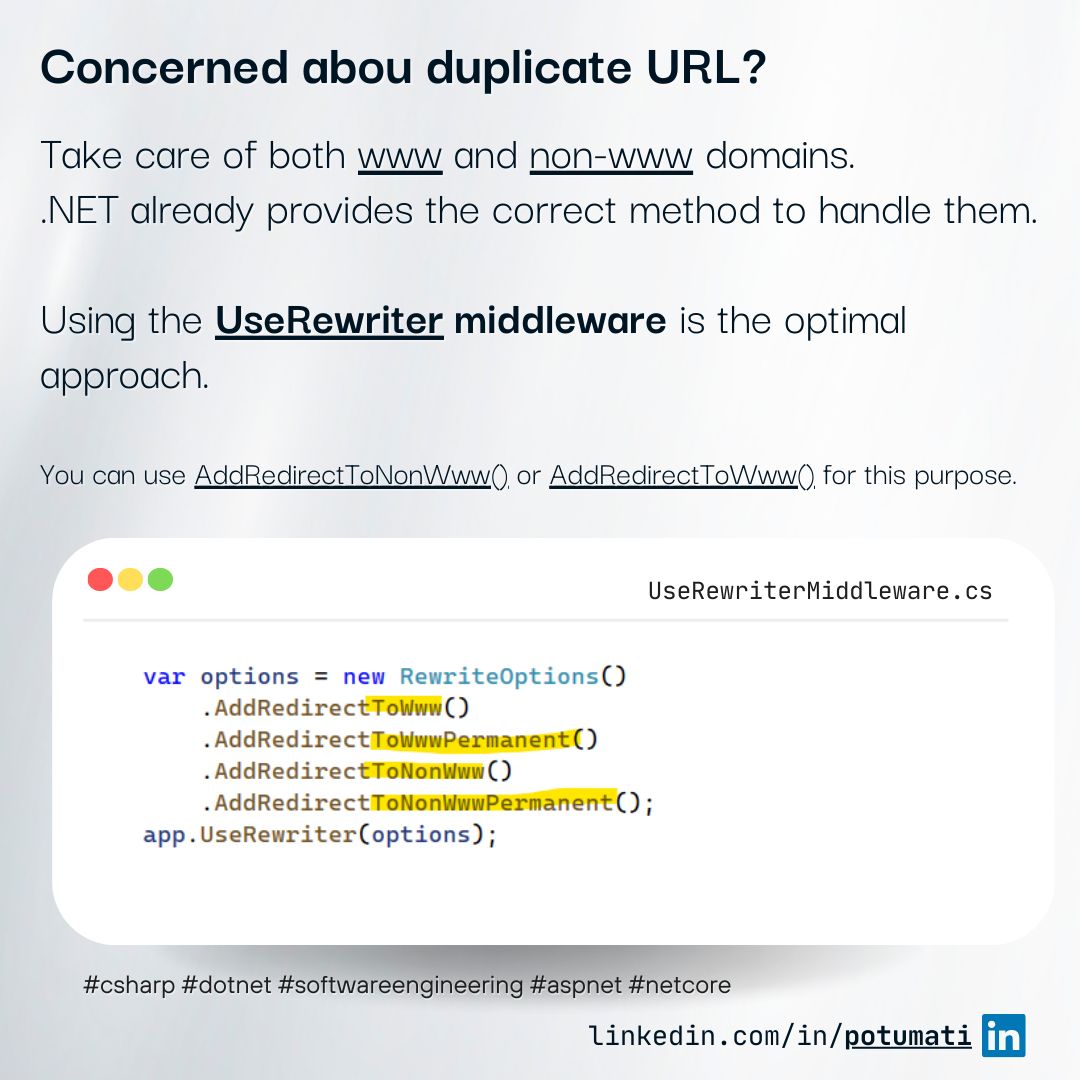 Code snippet illustrating the UseRewriter middleware in ASP.NET Core