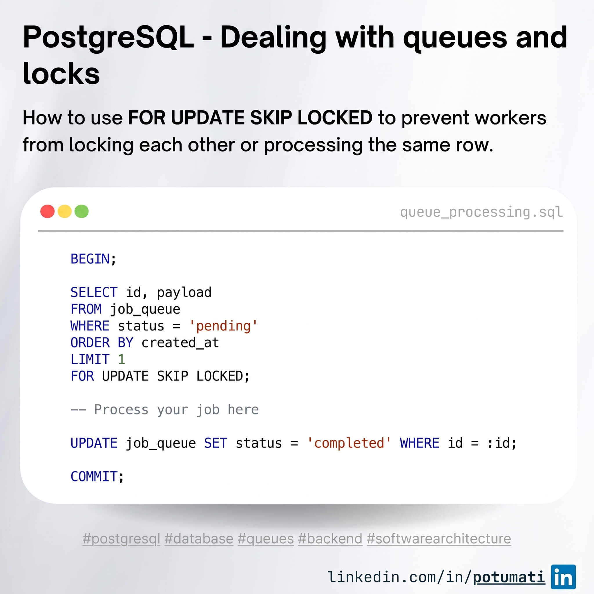 PostgreSQL queue processing with FOR UPDATE SKIP LOCKED